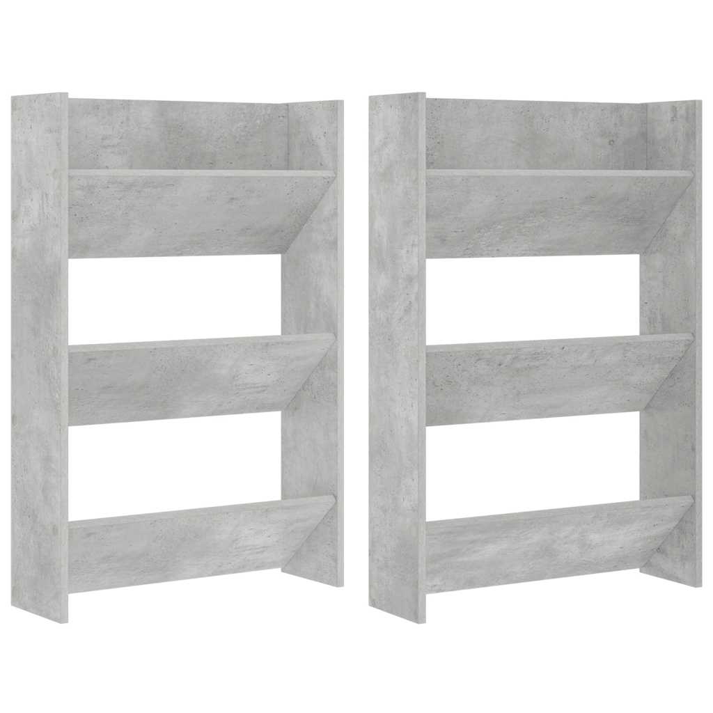 Wall Shoe Cabinets 2 pcs  Concrete Grey 60x18x90 cm Engineered Wood