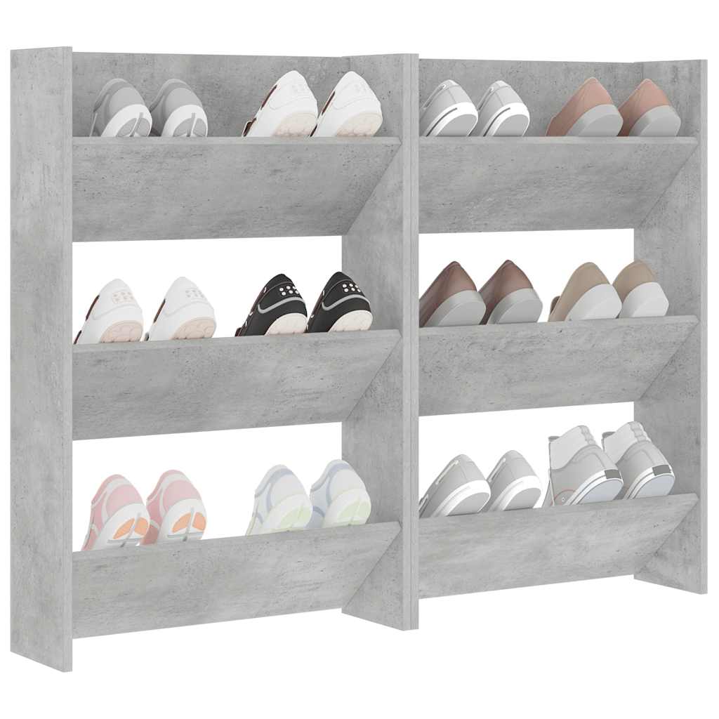 Wall Shoe Cabinets 2 pcs  Concrete Grey 60x18x90 cm Engineered Wood