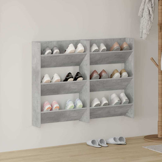Wall Shoe Cabinet | Set of 2 | Concrete grey | Engineered wood | Compact