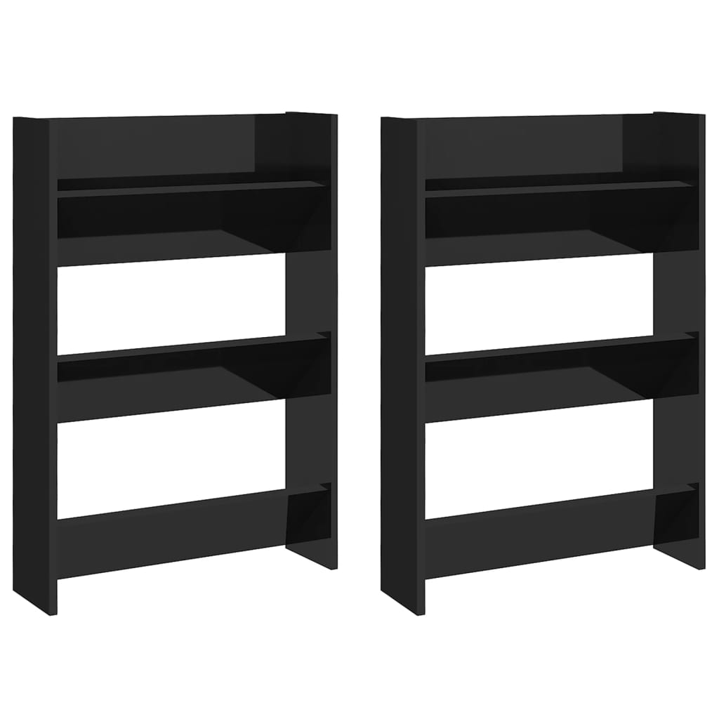 Wall Shoe Cabinets 2 pcs  High Gloss Black 60x18x90cm Engineered Wood