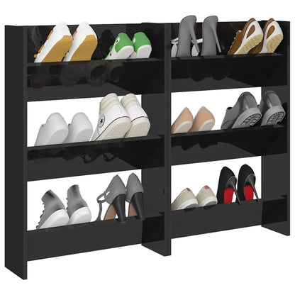 Wall Shoe Cabinets 2 pcs  High Gloss Black 60x18x90cm Engineered Wood