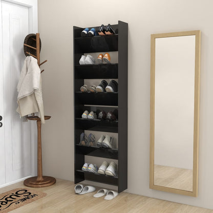 Wall Shoe Cabinets 2 pcs  High Gloss Black 60x18x90cm Engineered Wood