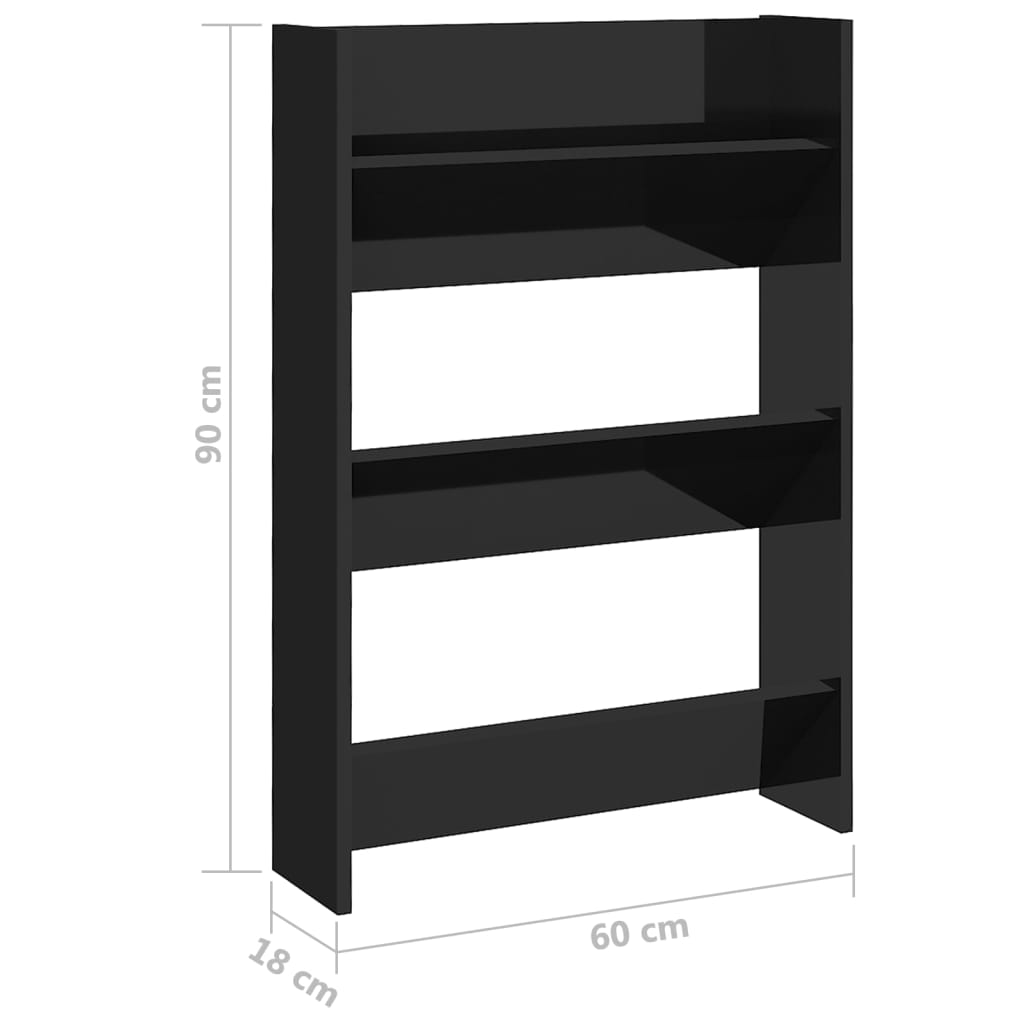 Wall Shoe Cabinets 2 pcs  High Gloss Black 60x18x90cm Engineered Wood