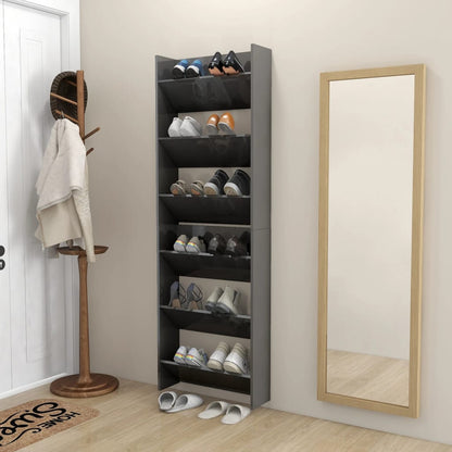 Wall Shoe Cabinets 2 pcs  High Gloss Grey 60x18x90 cm Engineered Wood