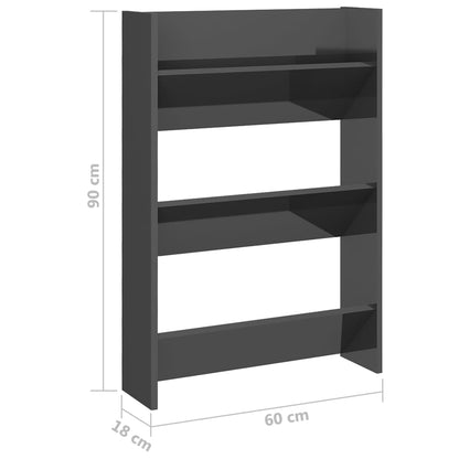 Wall Shoe Cabinets 2 pcs  High Gloss Grey 60x18x90 cm Engineered Wood