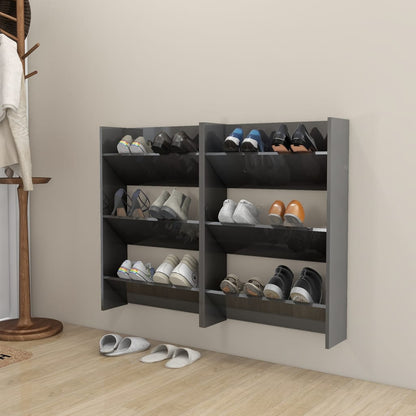 Wall Shoe Cabinets 2 pcs  High Gloss Grey 60x18x90 cm Engineered Wood