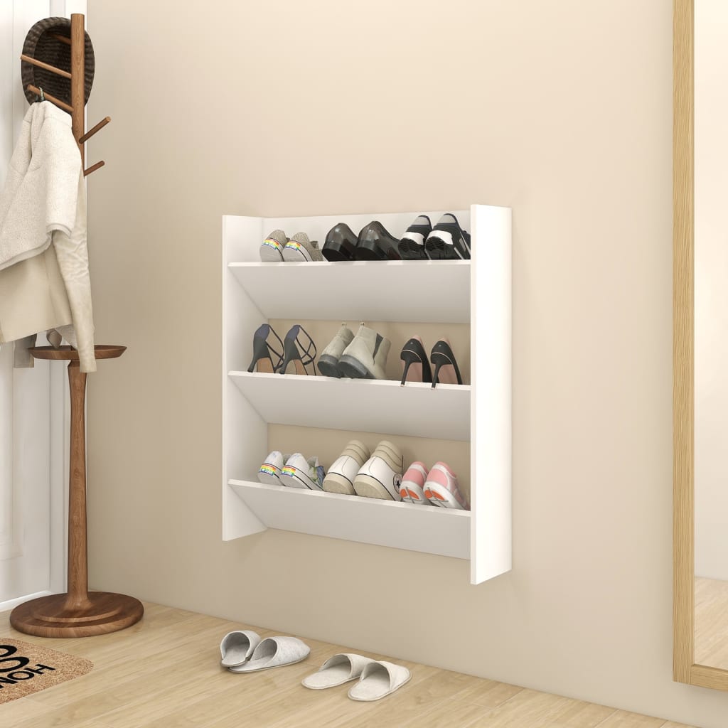 Wall Shoe Cabinet White 80x18x90 cm Engineered Wood