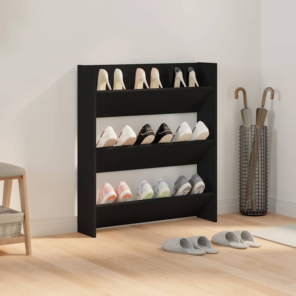 Wall Shoe Cabinet | Black | Engineered wood | Medium