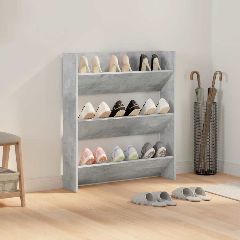 Wall Shoe Cabinet Concrete Grey 80x18x90 cm Engineered Wood