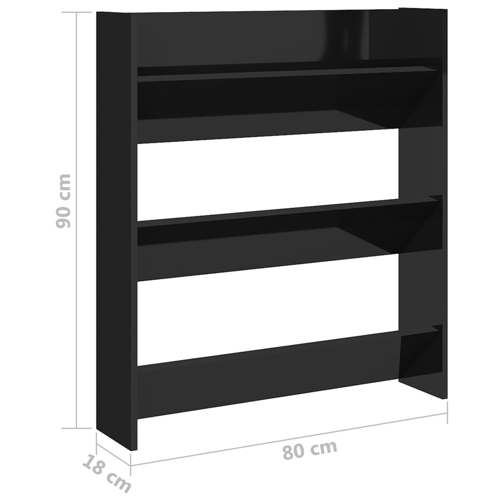 Wall Shoe Cabinet High Gloss Black 80x18x90 cm Engineered Wood