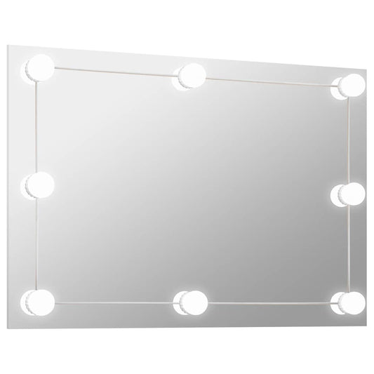 Wall Frameless Mirror with LED Lights Rectangular Glass
