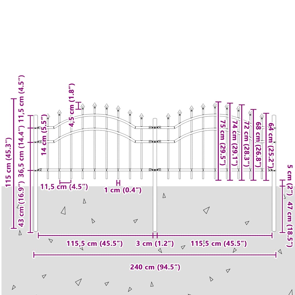 Garden Fence "Woerden" with Spear Top Black 240x75 cm Steel