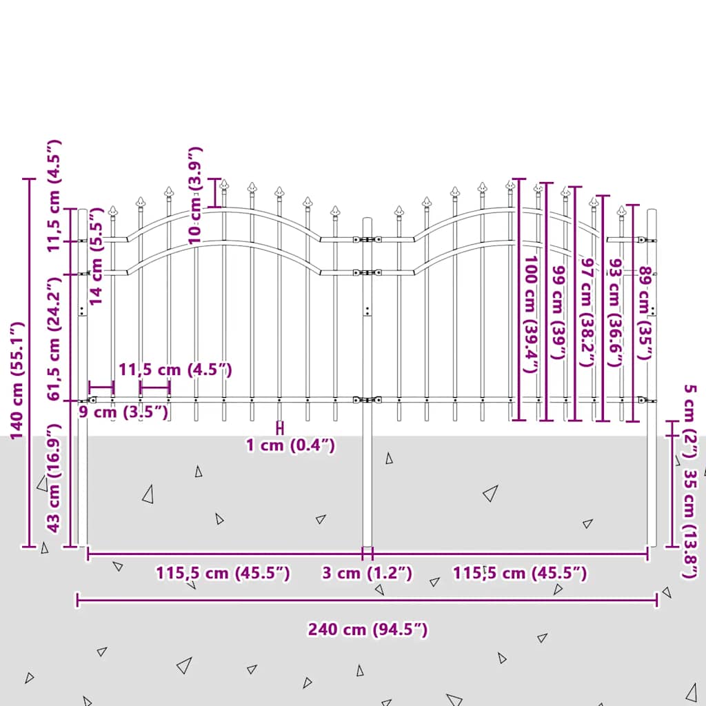 Garden Fence "Woerden" with Spear Top Black 240x100 cm Steel