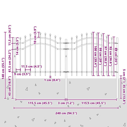 Garden Fence "Woerden" with Spear Top Black 240x100 cm Steel