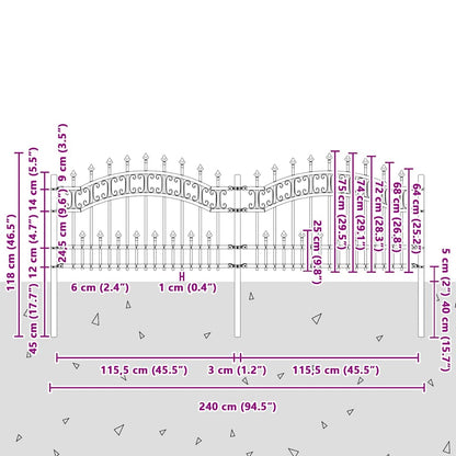Garden Fence KAMPEN" with Spear Top Black 240x75 cm Steel