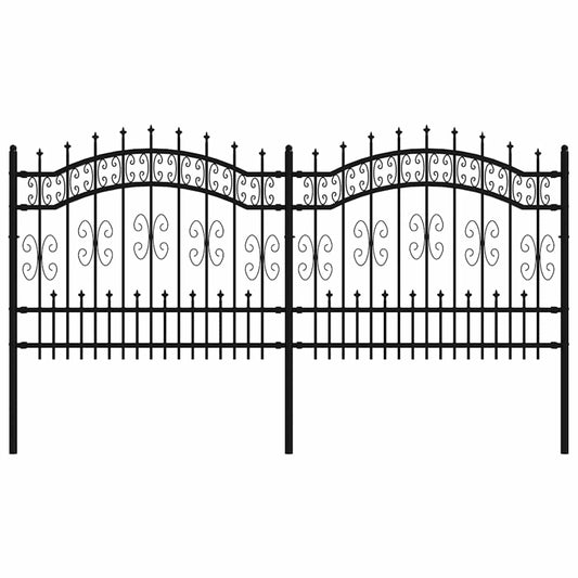 Garden Fence KAMPEN" with Spear Top Black 240x100 cm Steel