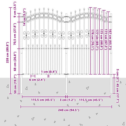 Garden Fence KAMPEN" with Spear Top Black 240x175cm Steel