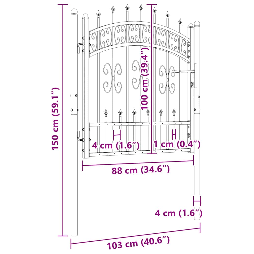 Fence Gate "KAMPEN" with Spear Top Black 103x100 cm Steel