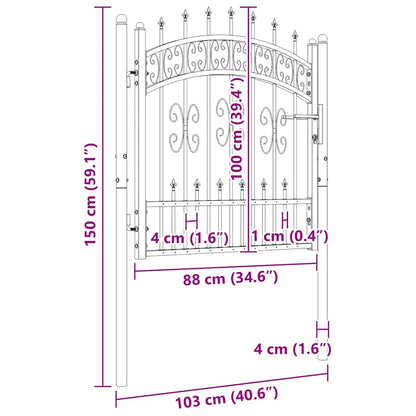 Fence Gate "KAMPEN" with Spear Top Black 103x100 cm Steel