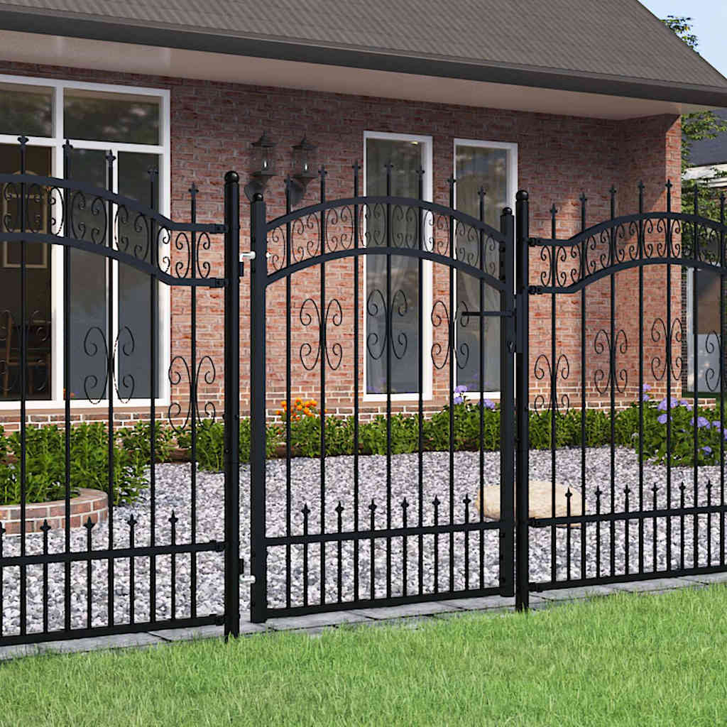 Fence Gate "KAMPEN" with Spear Top Black 103x125 cm Steel