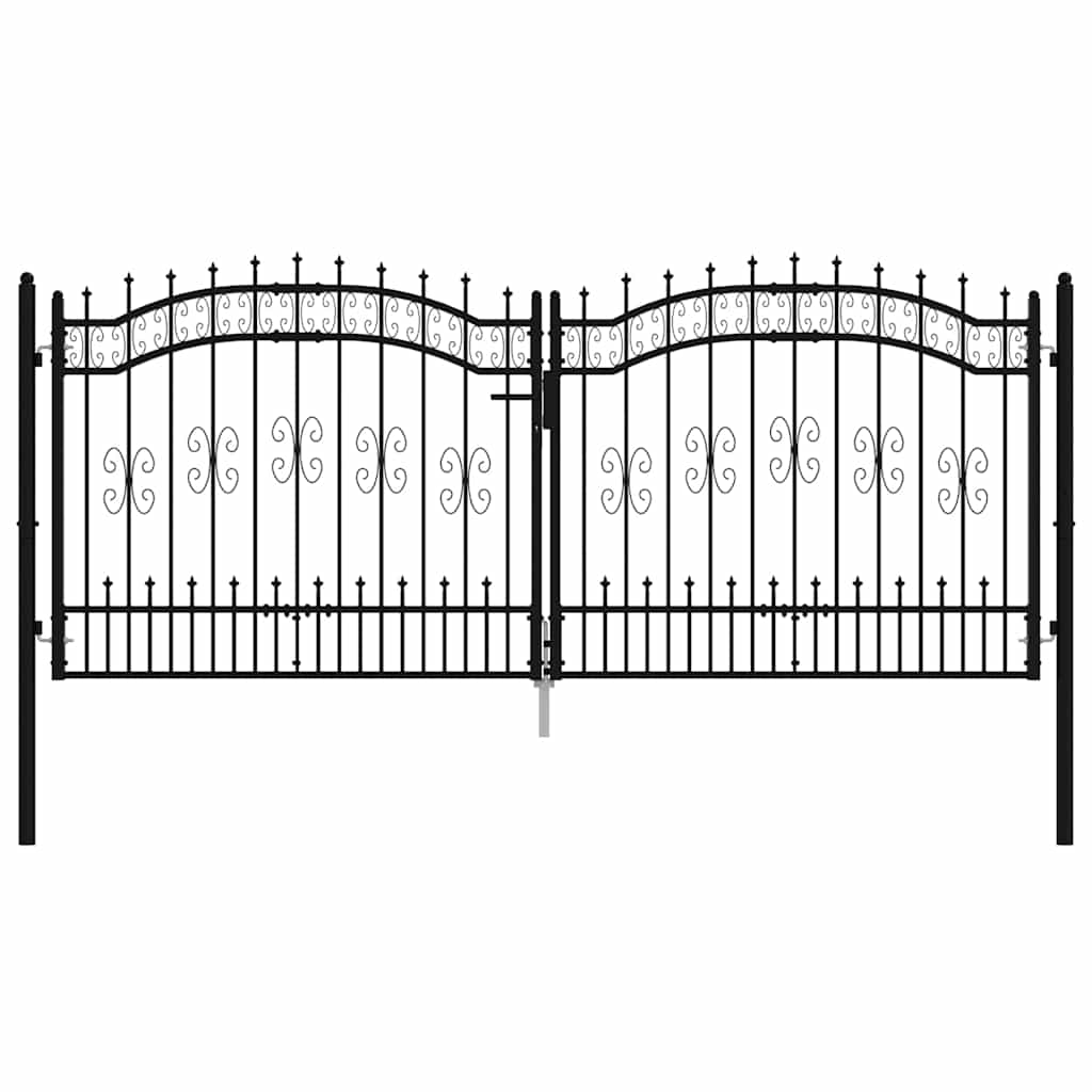 Fence Gate "KAMPEN" with Spear Top Black 302x125 cm Steel