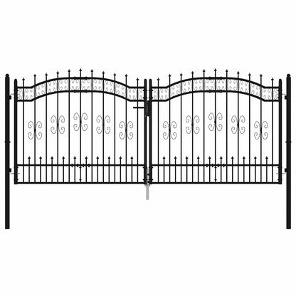 Fence Gate "KAMPEN" with Spear Top Black 302x125 cm Steel