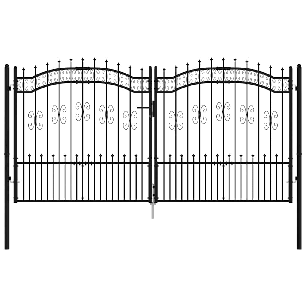 Fence Gate "KAMPEN" with Spear Top Black 302x150 cm Steel