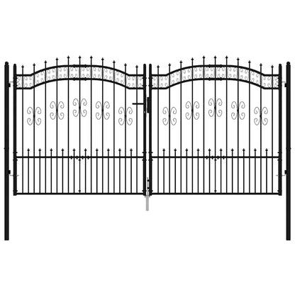Fence Gate "KAMPEN" with Spear Top Black 302x150 cm Steel