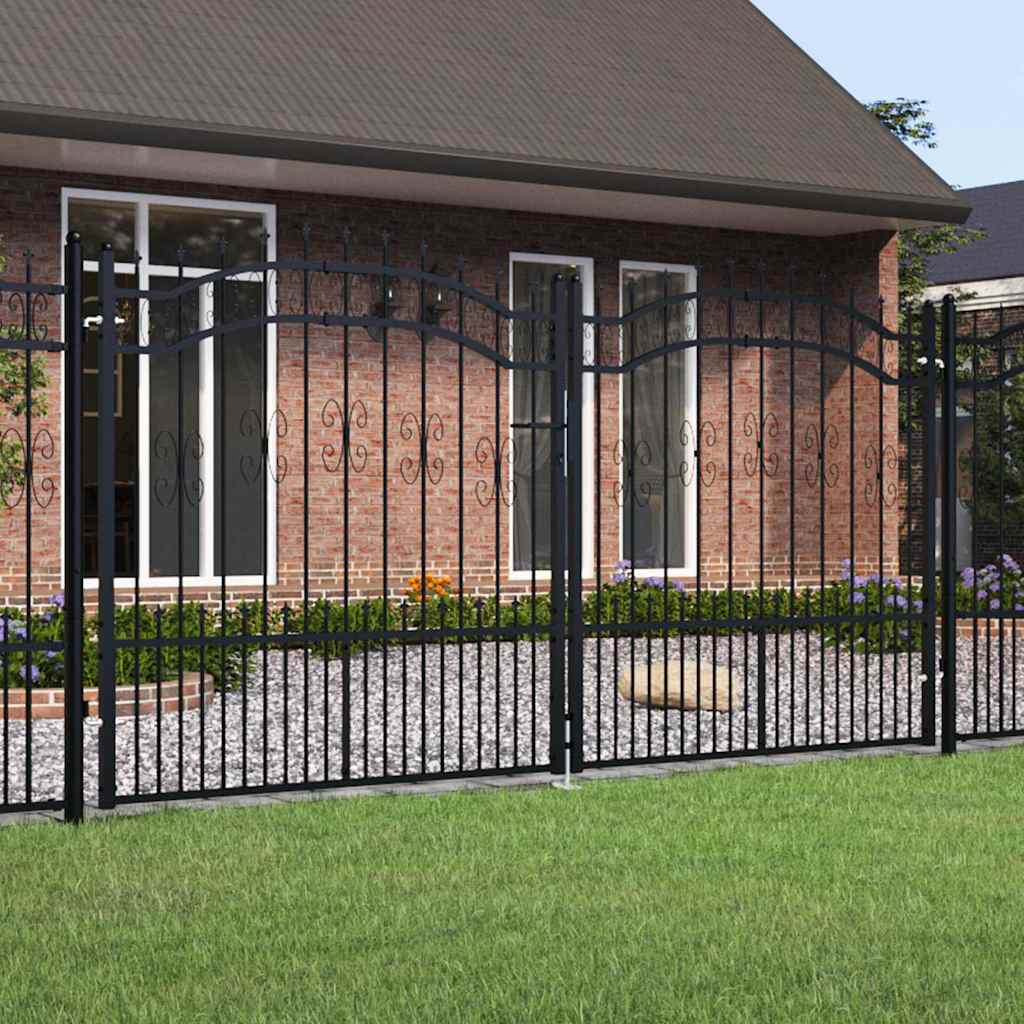 Fence Gate "KAMPEN" with Spear Top Black 302x150 cm Steel