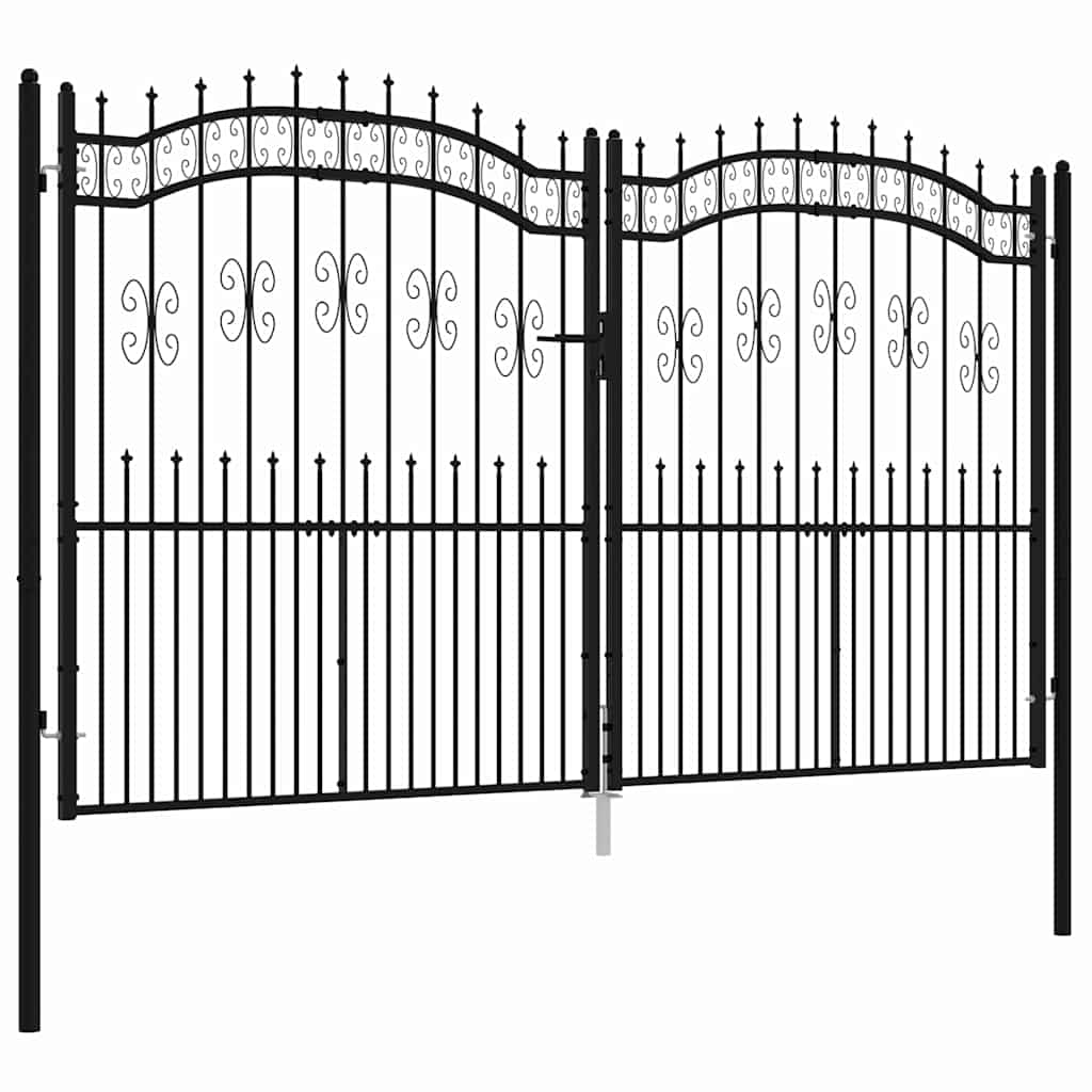 Fence Gate KAMPEN with Spear Top Black 302x172 cm Steel