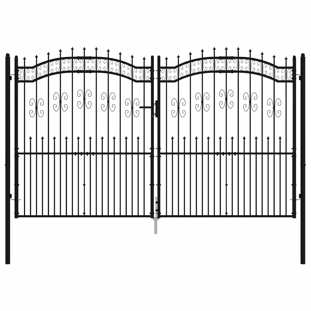 Fence Gate KAMPEN with Spear Top Black 302x172 cm Steel
