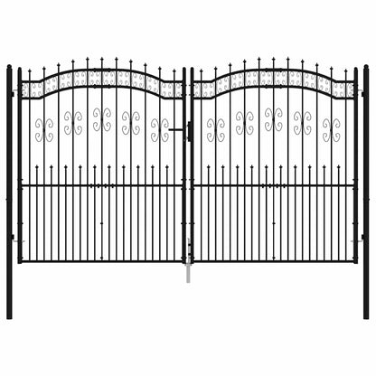 Fence Gate KAMPEN with Spear Top Black 302x172 cm Steel