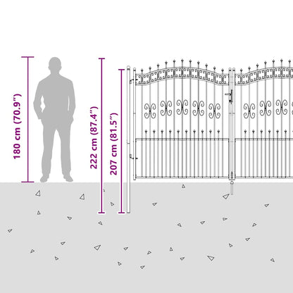 Fence Gate KAMPEN with Spear Top Black 302x172 cm Steel
