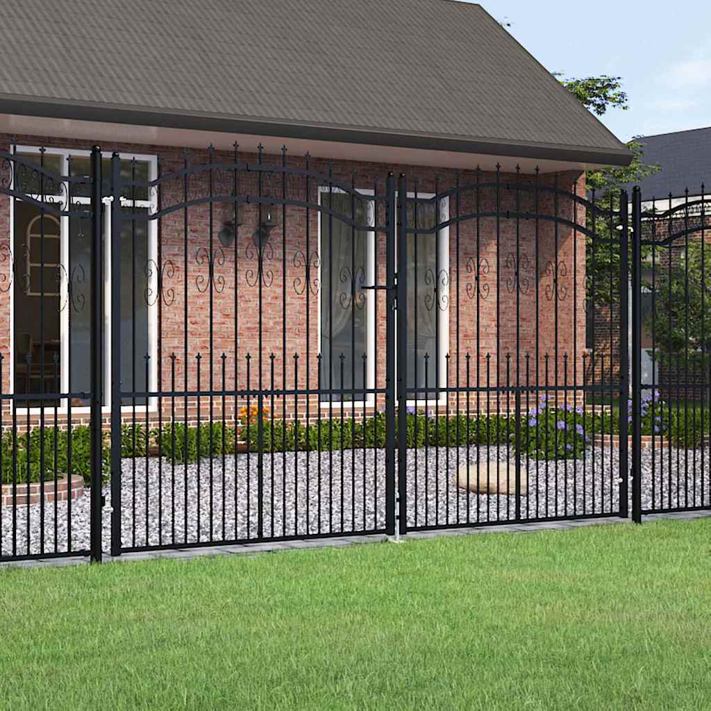 Fence Gate KAMPEN with Spear Top Black 302x172 cm Steel