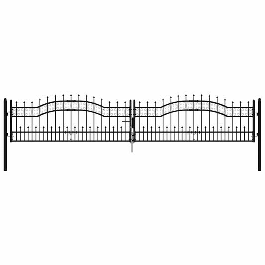 Fence Gate "KAMPEN" with Spear Top Black 394,5x78 cm Steel