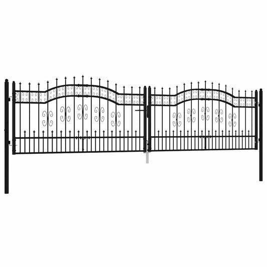 Fence Gate "KAMPEN" with Spear Top Black 394,5x100 cm Steel