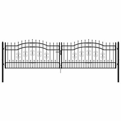 Fence Gate "KAMPEN" with Spear Top Black 394,5x100 cm Steel