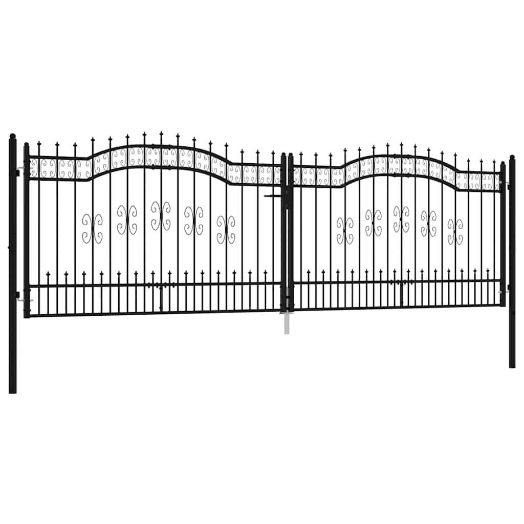 Fence Gate "KAMPEN" with Spear Top Black 394,5x125 cm Steel