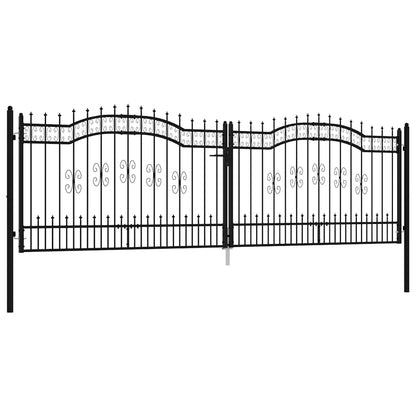 Fence Gate "KAMPEN" with Spear Top Black 394,5x125 cm Steel