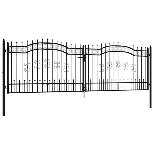 Fence Gate "KAMPEN" with Spear Top Black 394,5x125 cm Steel