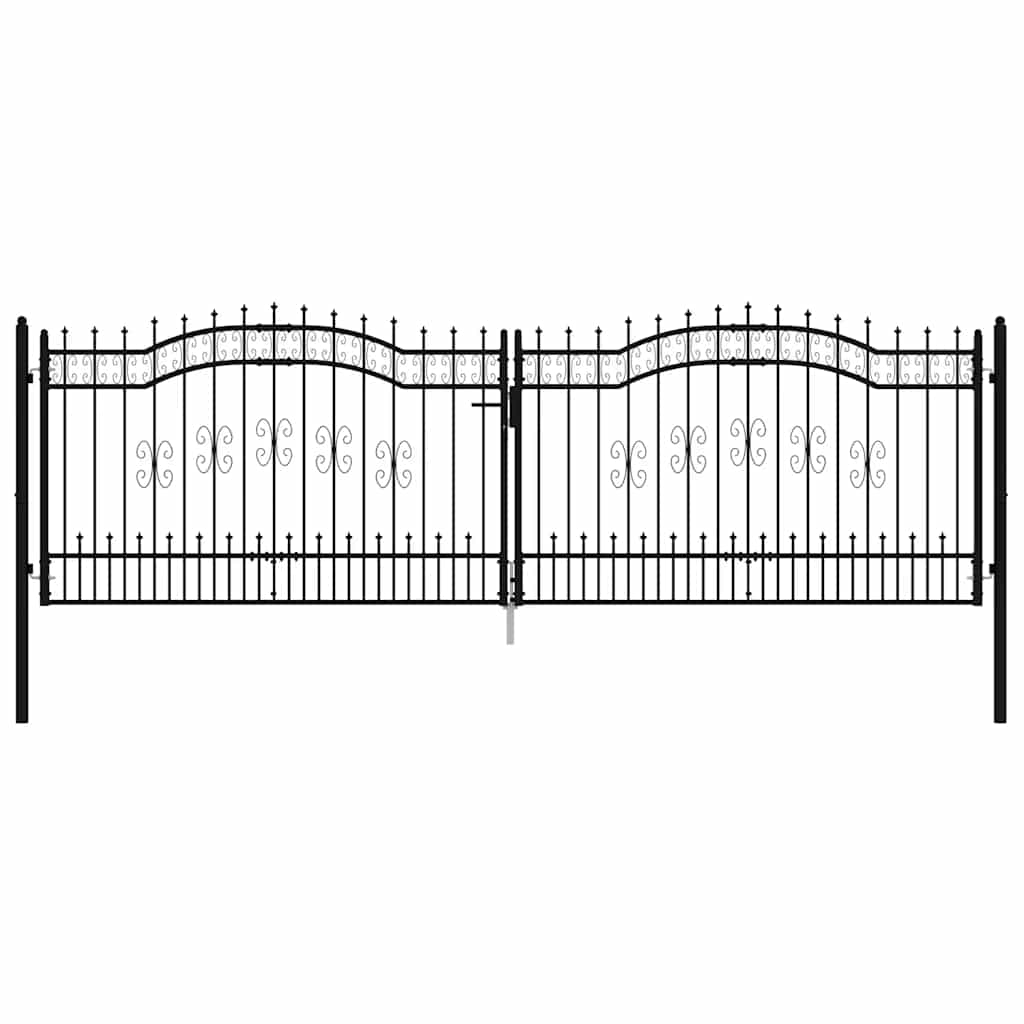 Fence Gate "KAMPEN" with Spear Top Black 394,5x125 cm Steel