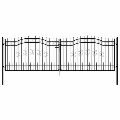 Fence Gate "KAMPEN" with Spear Top Black 394,5x125 cm Steel