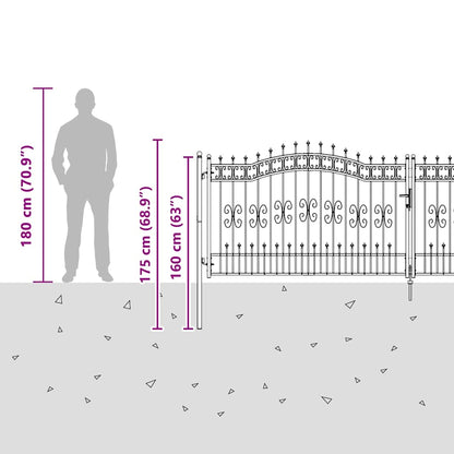 Fence Gate with Spear Top Black 406x125 cm Powder-coated Steel