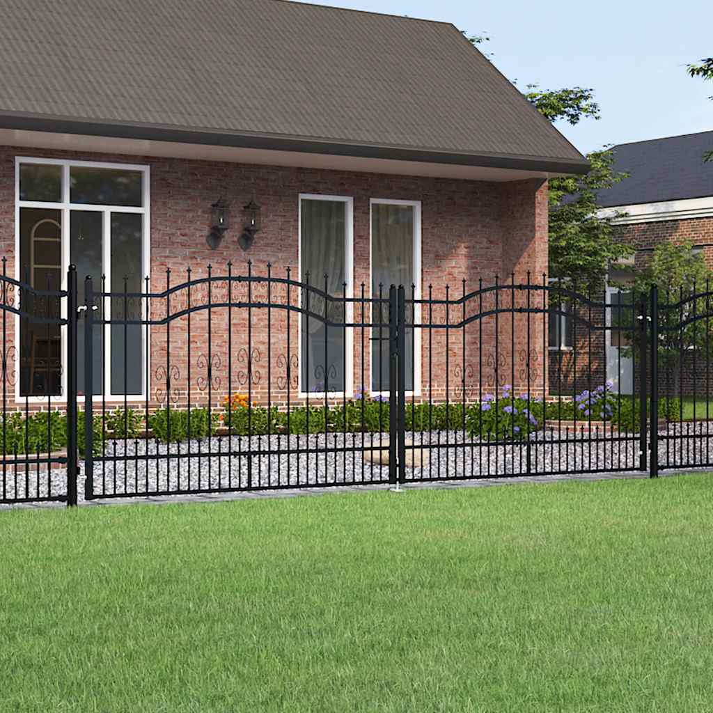 Fence Gate "KAMPEN" with Spear Top Black 394,5x125 cm Steel