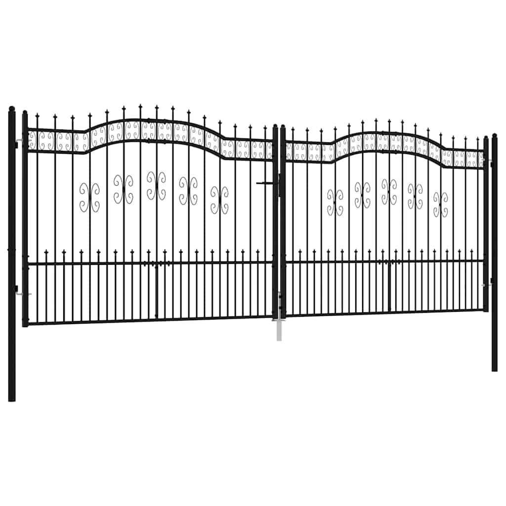 Fence Gate "KAMPEN" with Spear Top Black 394,5x150 cm Steel
