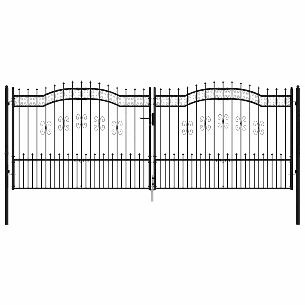 Fence Gate "KAMPEN" with Spear Top Black 394,5x150 cm Steel