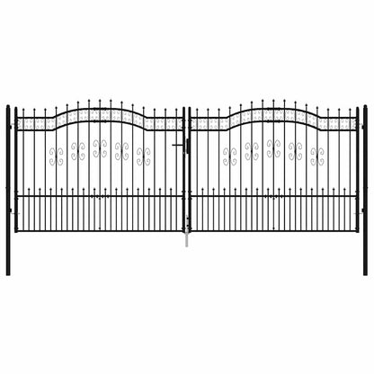 Fence Gate "KAMPEN" with Spear Top Black 394,5x150 cm Steel