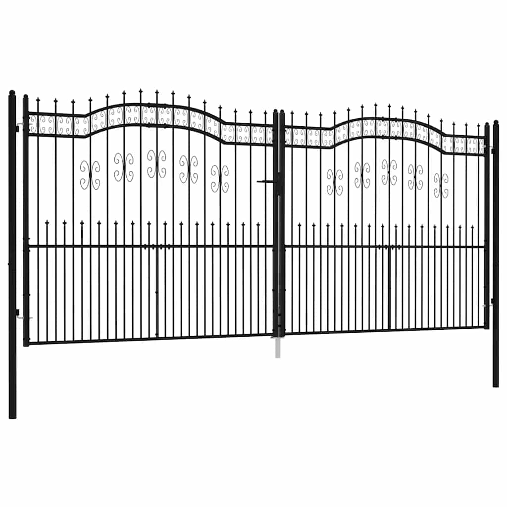 Fence Gate "KAMPEN" with Spear Top Black 394,5x172 cm Steel