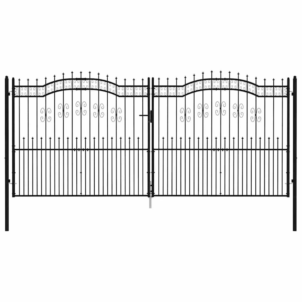 Fence Gate "KAMPEN" with Spear Top Black 394,5x172 cm Steel