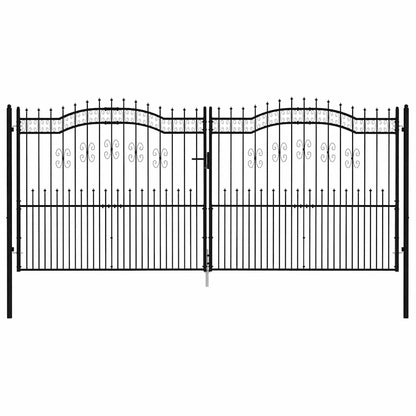 Fence Gate "KAMPEN" with Spear Top Black 394,5x172 cm Steel